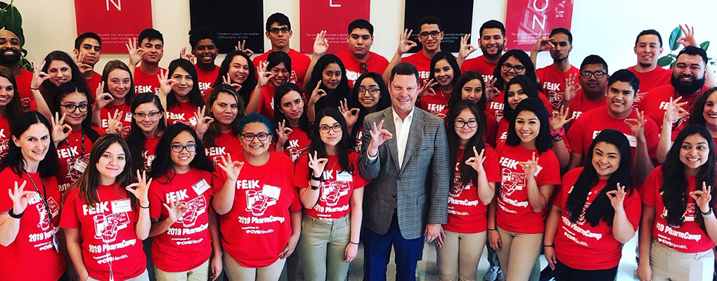 UIW Feik School of Optometry staff and students of the PharmCamp post for a group photo