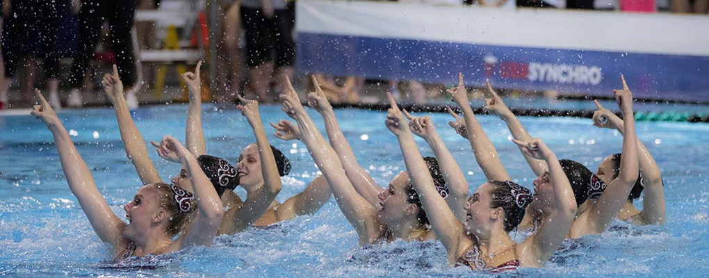 UIW synchronized swimming team performs a routine