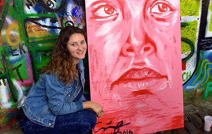 Cassidy at Prague's Lennon Wall