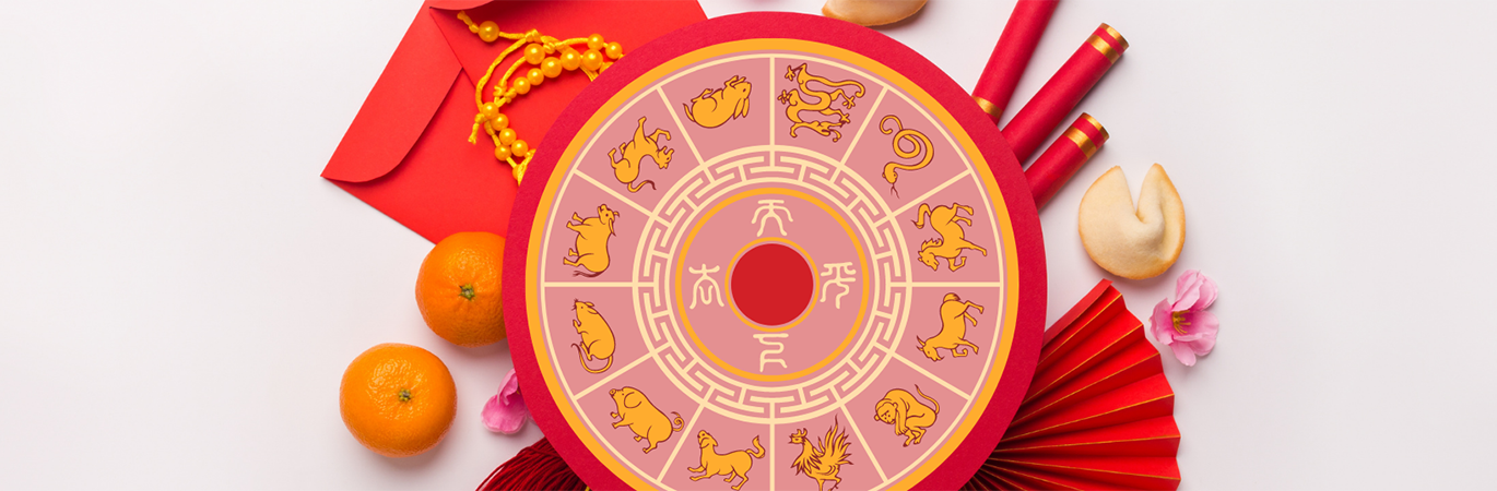 Chinese new year sticker with asian holiday symbol