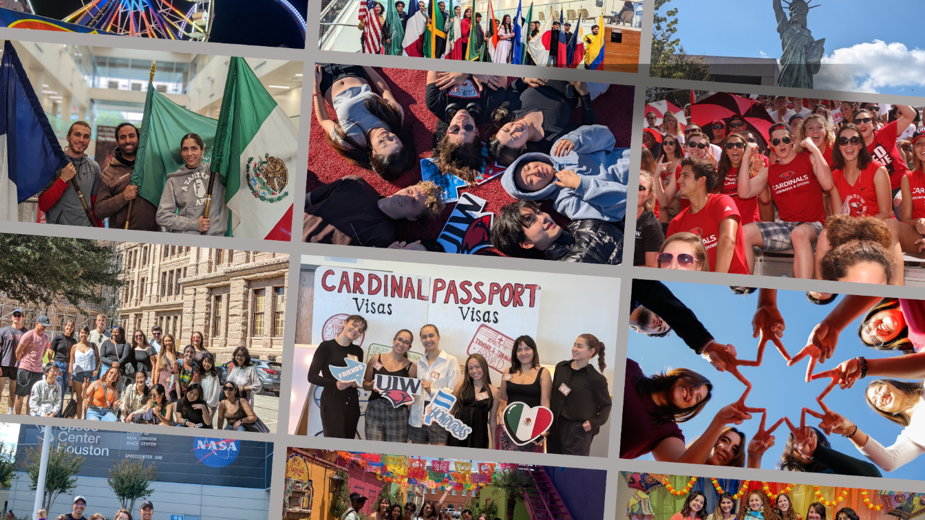 Collage with smiling face of students at ISSS events