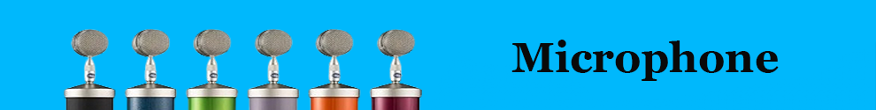 Decorative banner showing a variety of different color microphones