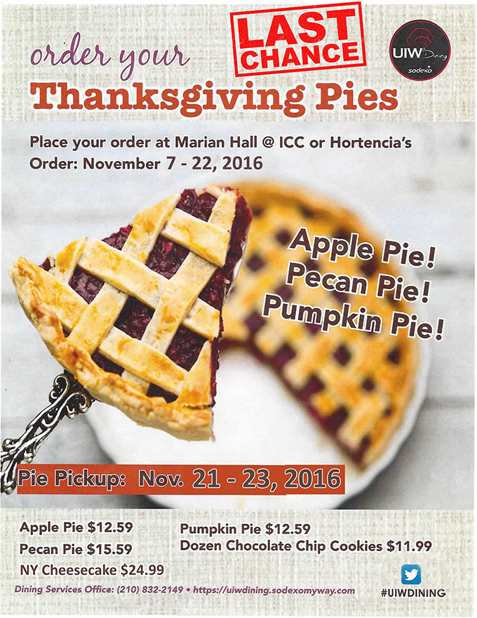 uiw dining thanksgiving pies