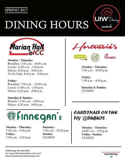 2017 uiw dining spring hours