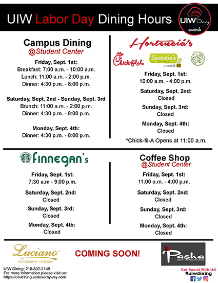 2017 labor day uiw dining hours