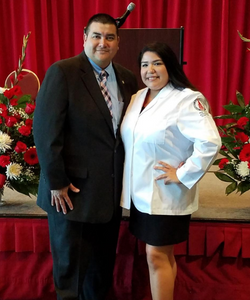 Alvarado and wife, Stephanie, celebrating her white coat ceremony