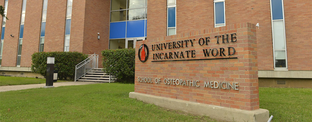 Exterior signage of the UIW School of Osteopathic Medicine