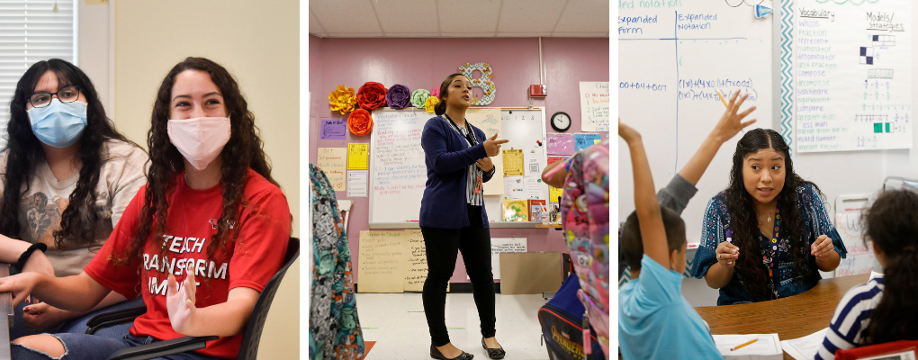 A collage of images of student teachers in classrooms