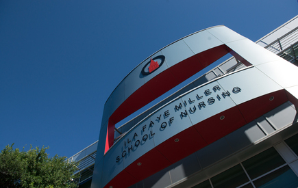 The exterior of the Ila Faye Miller School of Nursing building