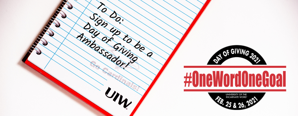 A notebook and the UIW Day of Giving logo