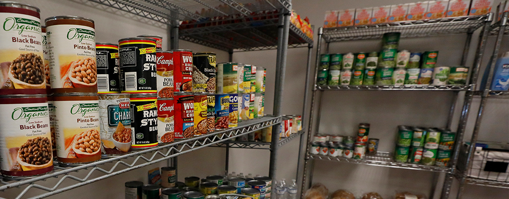 A food pantry filled with canned food