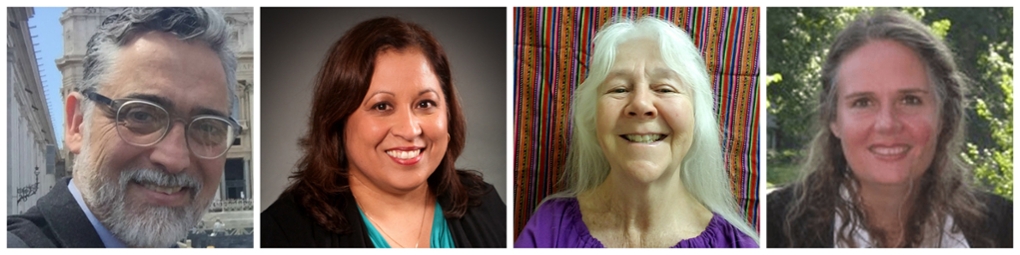 Headshots of each of the event speakers: Dr. Dhawn Martin, Dr. Sandra Guzman-Foster, Sr. Martha Ann Kirk and Dr. Arturo Chavez