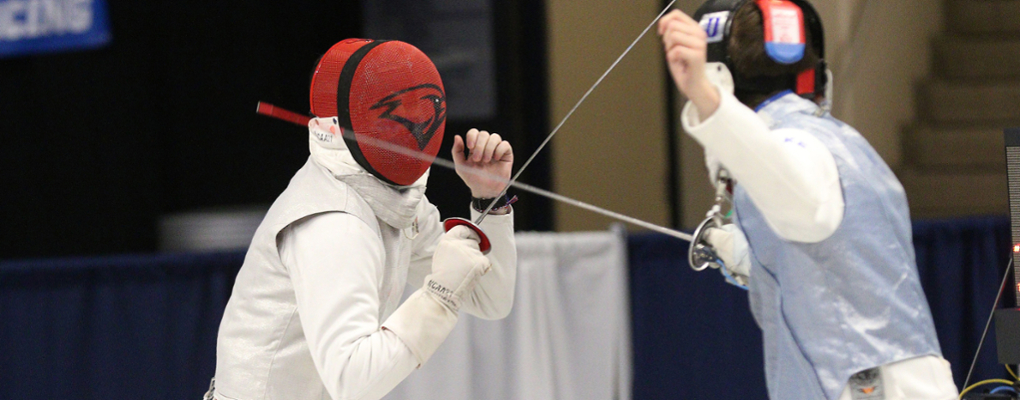 Student-athletes compete at a fencing tournament