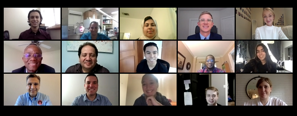A screenshot of people on a video conference call