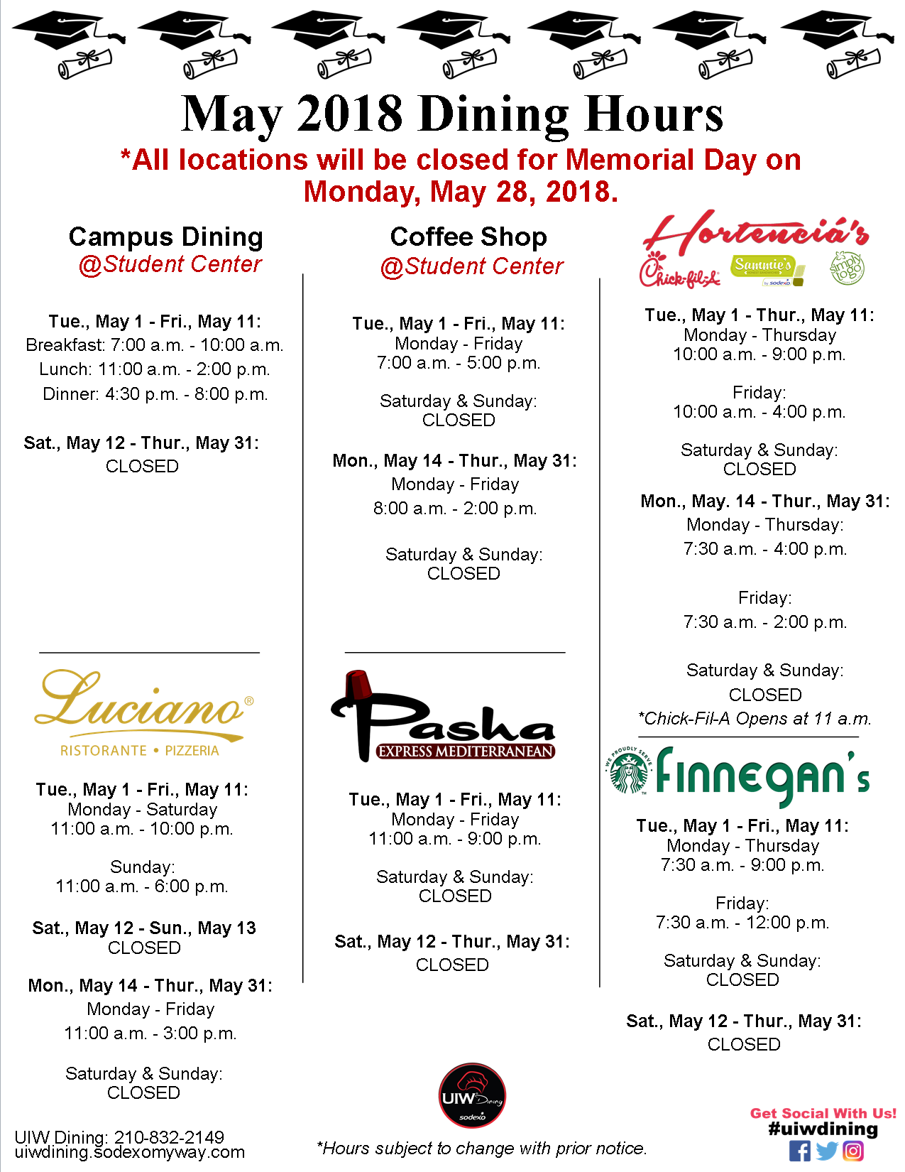 May Campus Dining Hours