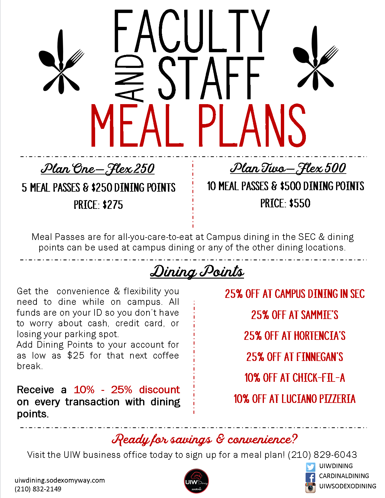 UIW Faculty Meal Plan