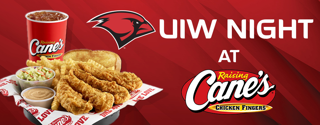 A banner with a plate of food that reads, "UIW Night at Raising Cane's"
