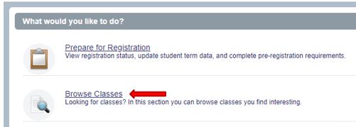 Screenshot of the What Would You Like to Do screen with the Browse Classes link highlighted