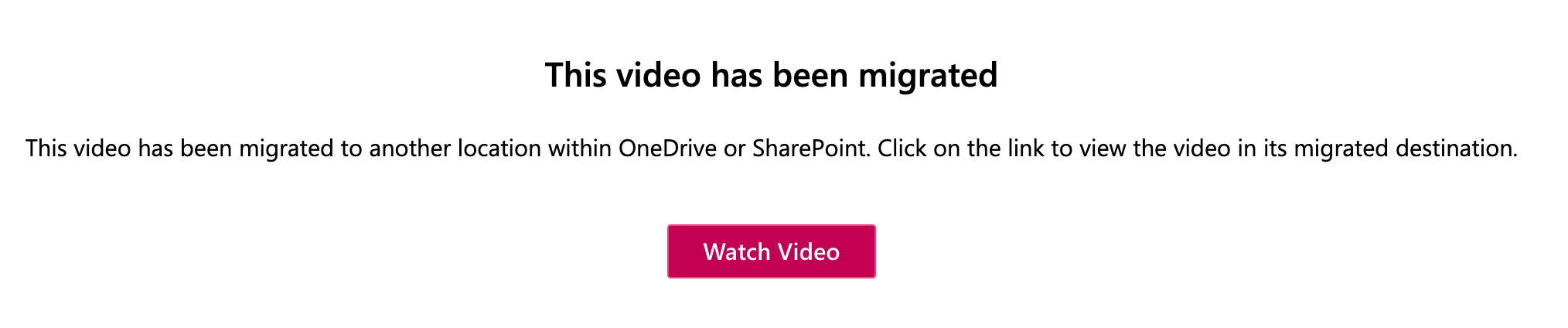 stream embed pop up with message'video has been migrated'